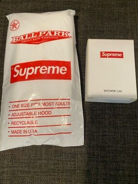 Supreme Ballpark Poncho and Shower Cap. New in packaging